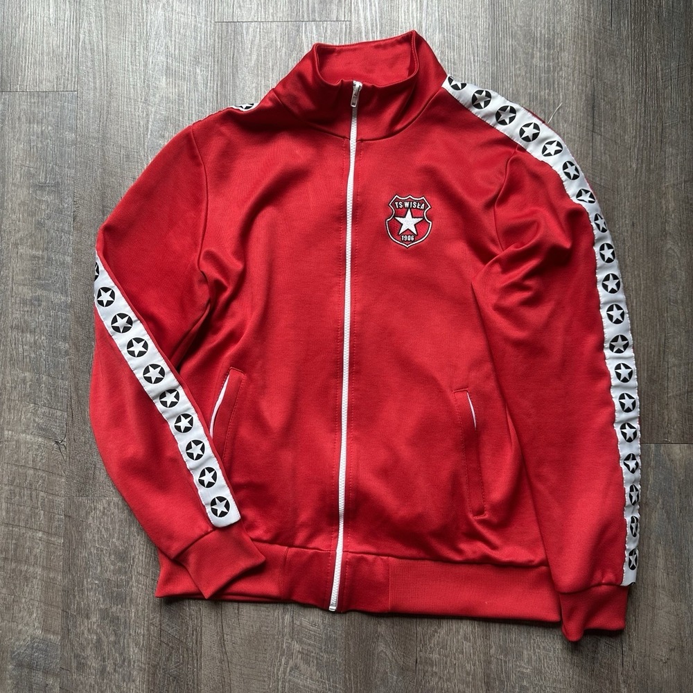 T.S Wisla Krakow Red Full Zip Pullover Sweater Poland Mens Size Large? EXCELLENT
